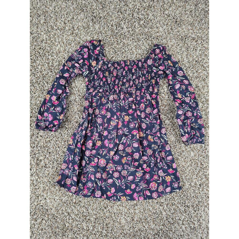 Gap Kids Girls Sz XS Knee Length Long Sleeve Smocked Dress Purple Floral